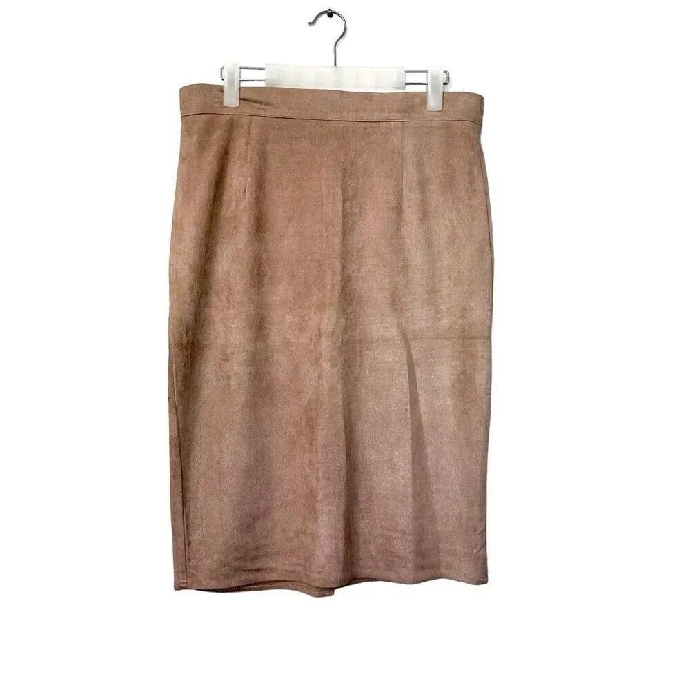 Missguided Berryana Back Zip Faux Suede Midi Pencil Skirt Mauve Size 10